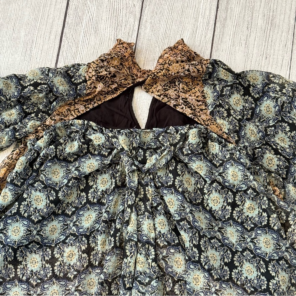 Free People Gabi Tunic Top size small black tan ruffles NEW - Picture 13 of 14